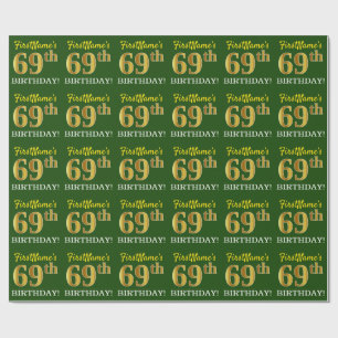 Green, Imitation Gold Look "69th BIRTHDAY" Wrapping Paper