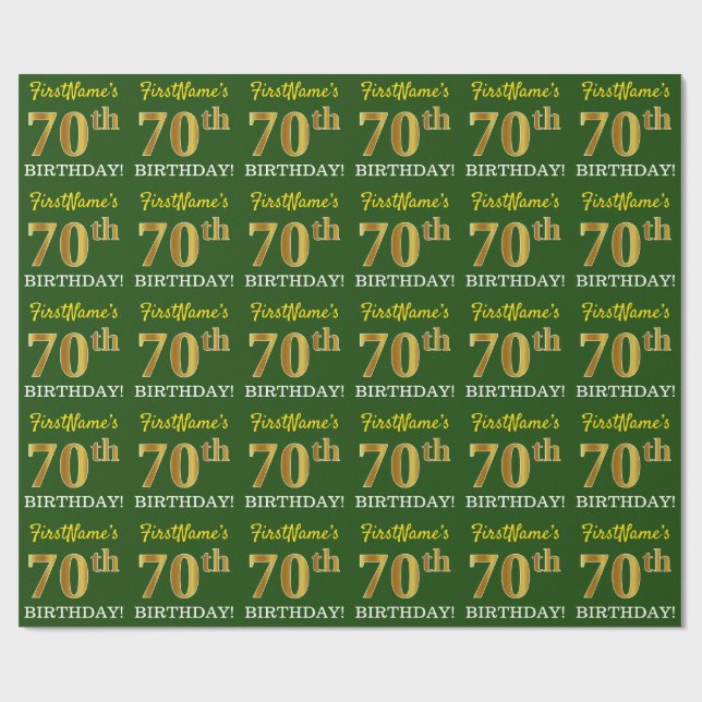 Green, Imitation Gold Look "70th BIRTHDAY" Wrapping Paper (Flat)