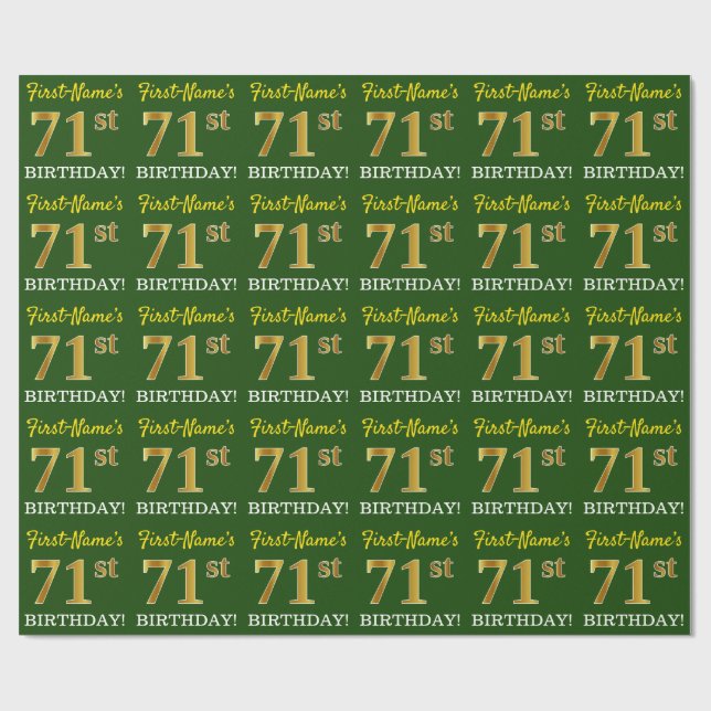Green, Imitation Gold Look "71st BIRTHDAY" Wrapping Paper (Flat)