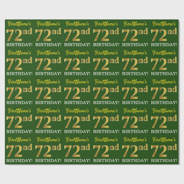 Green, Imitation Gold Look "72nd BIRTHDAY" Wrapping Paper (Flat)