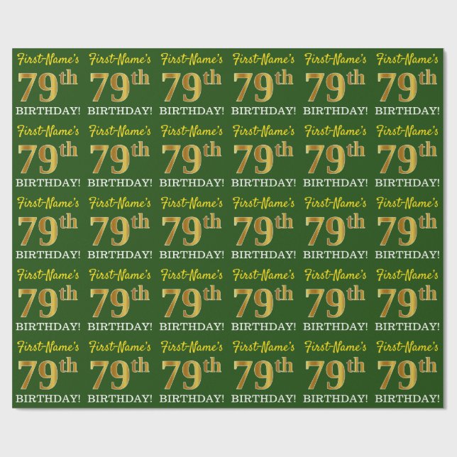 Green, Imitation Gold Look "79th BIRTHDAY" Wrapping Paper (Flat)