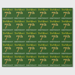 Green, Imitation Gold Look "7th BIRTHDAY" Wrapping Paper