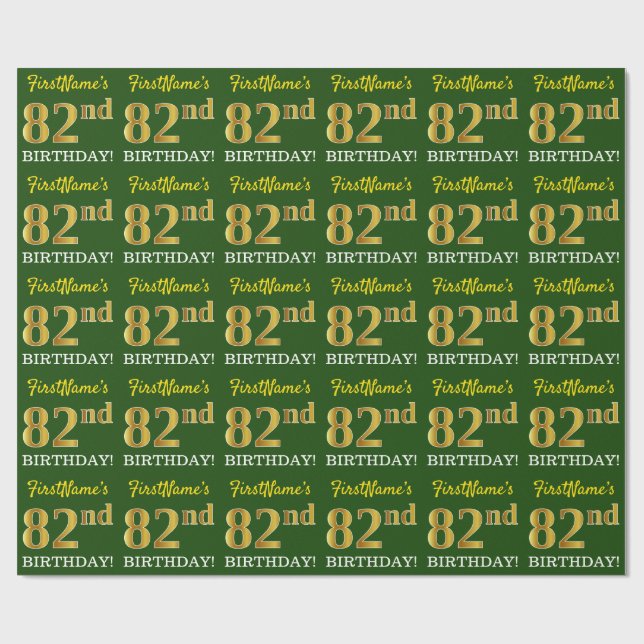 Green, Imitation Gold Look "82nd BIRTHDAY" Wrapping Paper (Flat)