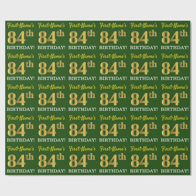 Green, Imitation Gold Look "84th BIRTHDAY" Wrapping Paper (Flat)