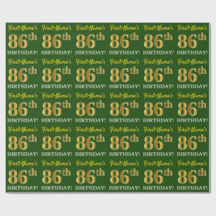 Green, Imitation Gold Look "86th BIRTHDAY" Wrapping Paper