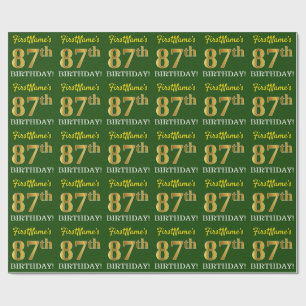 Green, Imitation Gold Look "87th BIRTHDAY" Wrapping Paper