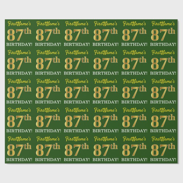 Green, Imitation Gold Look "87th BIRTHDAY" Wrapping Paper (Flat)