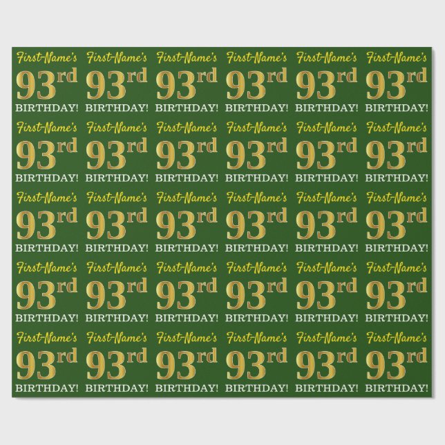 Green, Imitation Gold Look "93rd BIRTHDAY" Wrapping Paper (Flat)