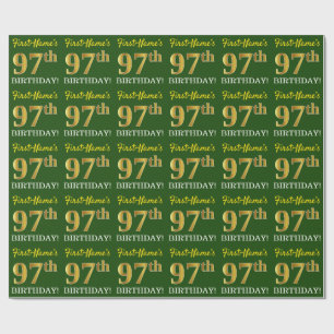 Green, Imitation Gold Look "97th BIRTHDAY" Wrapping Paper