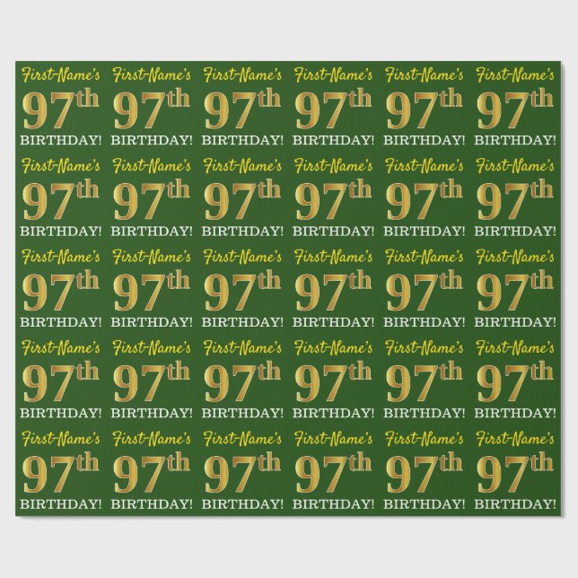 Green, Imitation Gold Look "97th BIRTHDAY" Wrapping Paper (Flat)