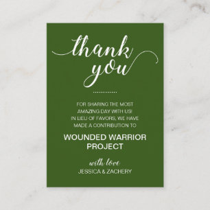 Green In Lieu Of Favours Charity Donation Wedding Place Card
