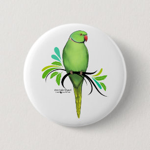 Green Indian Ringneck Parrot 6 Cm Round Badge
