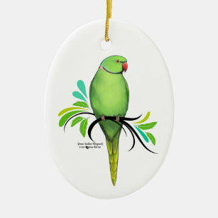 Green Indian Ringneck Parrot Ceramic Tree Decoration