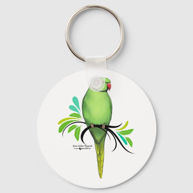 Green Indian Ringneck Parrot Key Ring (Front)