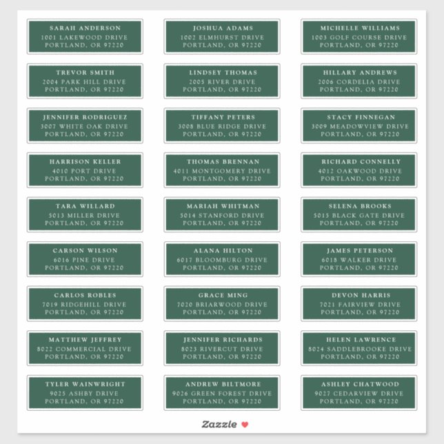 Green | Individual Guest Address Labels (Sheet)