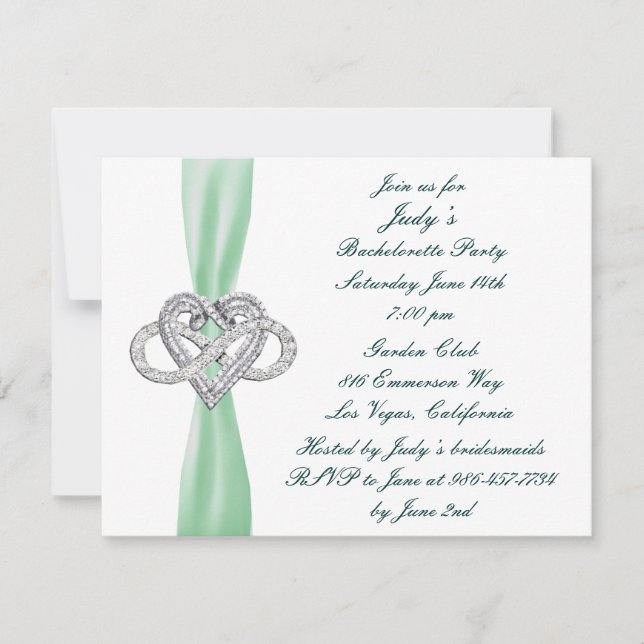 Green Infinity Heart Bachelorette Party Invitation (Front)