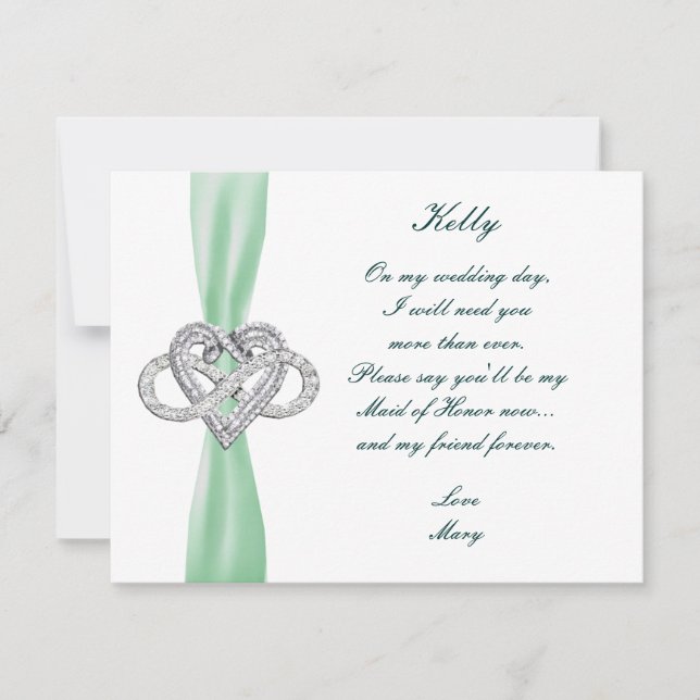 Green Infinity Heart Maid Of Honour Card (Front)