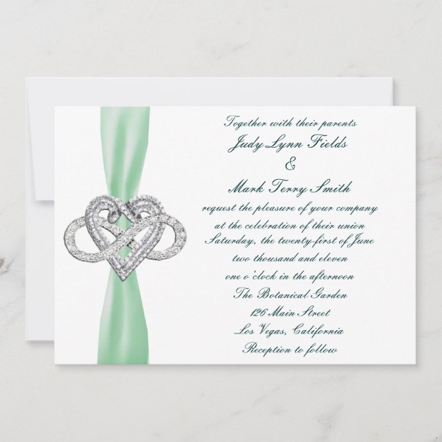 Green Infinity Heart Wedding Invitation (Front)