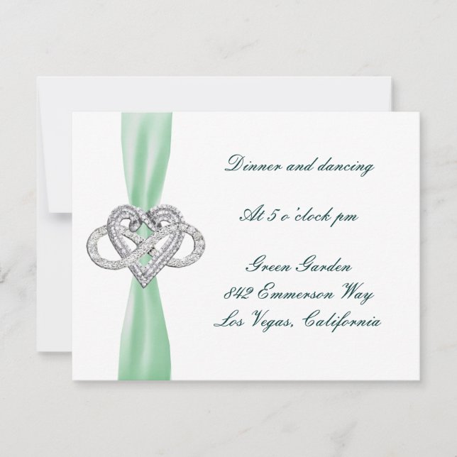 Green Infinity Heart Wedding Reception Card (Front)