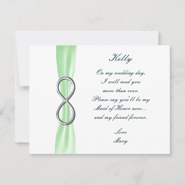 Green Infinity Wedding Maid Of Honour Card (Front)