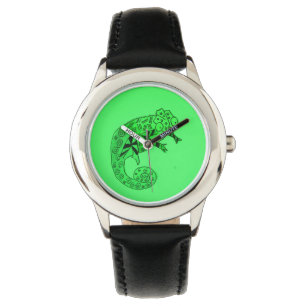 Green ink chameleon black kids watch