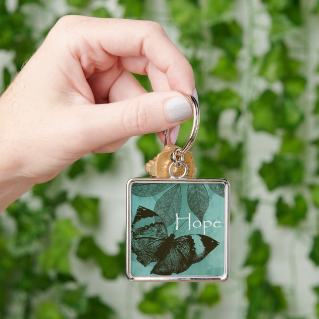 Green Inspirational Hope Butterfly Key Ring (Hand)