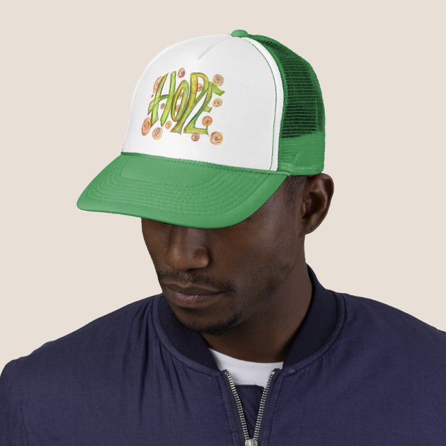Green Inspirational Word Hope Art Hat (In Situ)