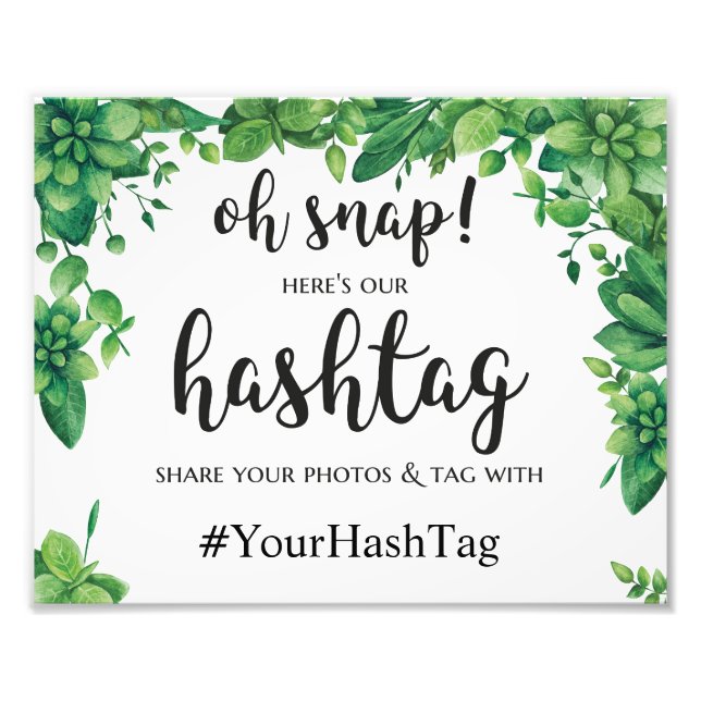 Green instagram hashtag sign Summer wedding poster (Front)