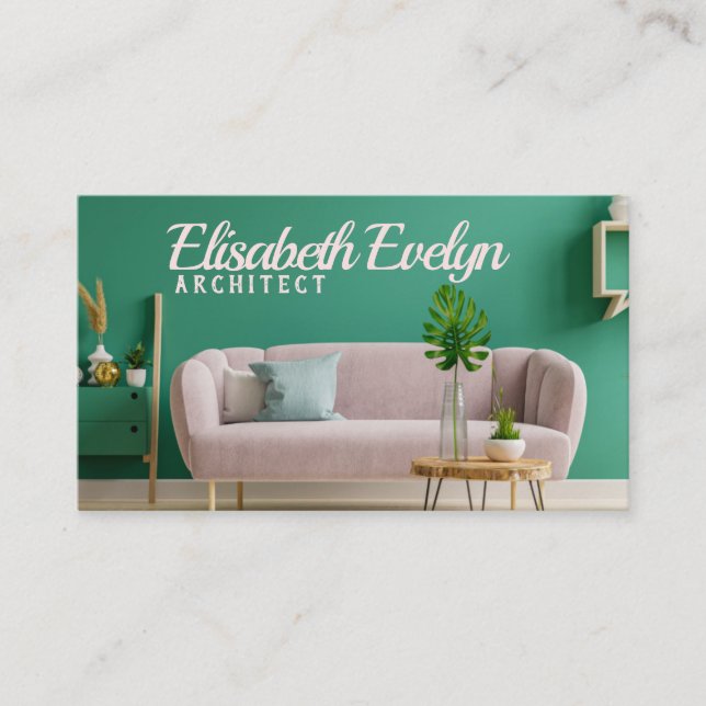Green interior in modern interior of living room business card (Front)