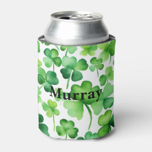 Green Ireland Shamrock Irish Surname Name Custom  Can Cooler