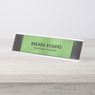 Green iridescent background black accent desk name plate