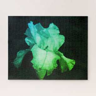 Green Iris Dark Background Floral Photo Jigsaw Puzzle