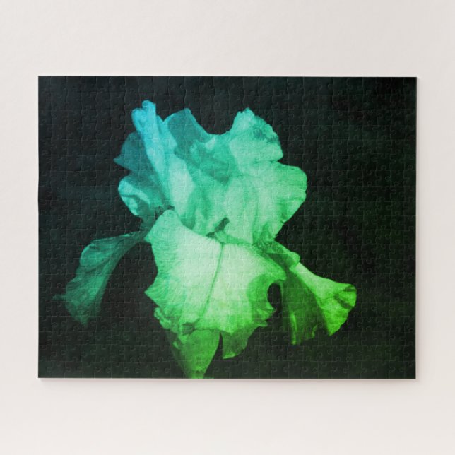 Green Iris Dark Background Floral Photo Jigsaw Puzzle (Horizontal)