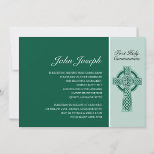 Green Irish Cross First Holy Communion Invitation
