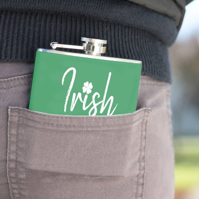 Green Irish Four Leaf Clover St Patricks Day   tle Hip Flask (In Situ)