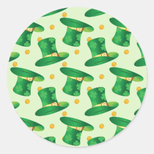 Green Irish Hat pattern , st patrick's day design Classic Round Sticker