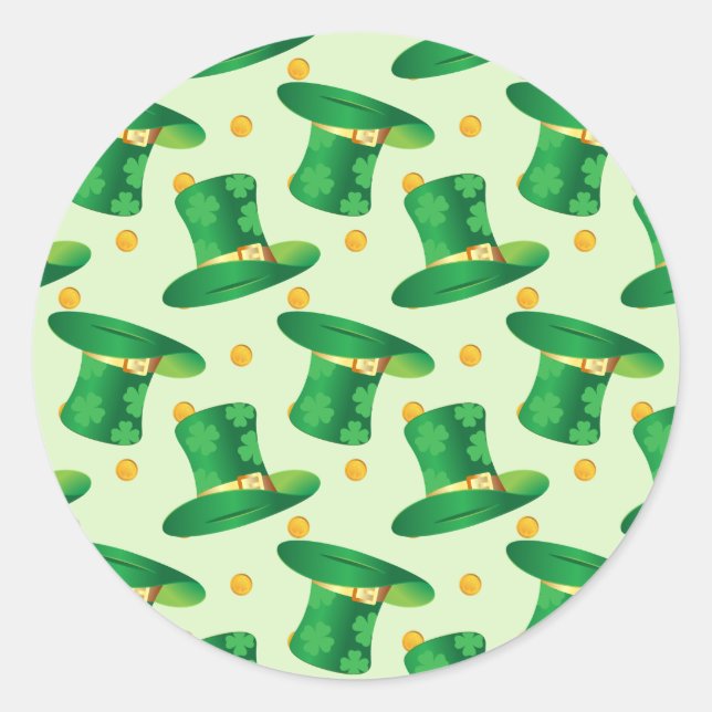 Green Irish Hat pattern , st patrick's day design Classic Round Sticker (Front)