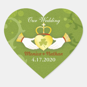 Green Irish Heart Shape Wedding Invitation Heart Sticker
