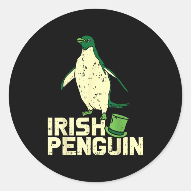 Green Irish Penguin Cute St Patricks Day Animal Lo Classic Round Sticker (Front)