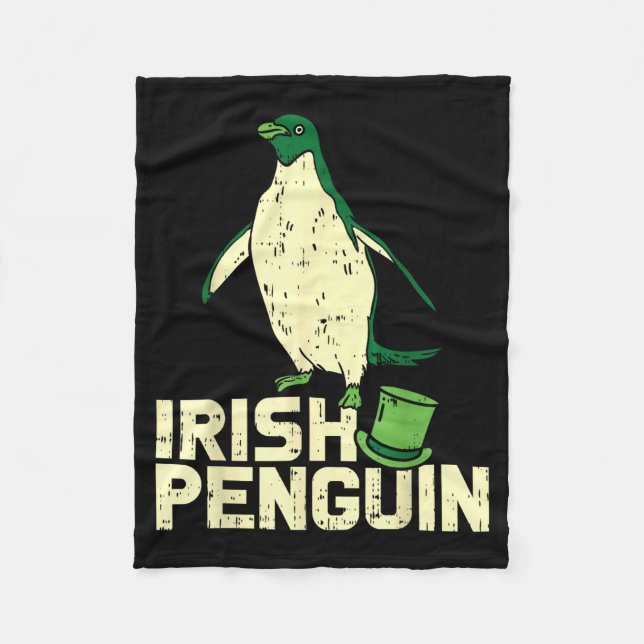 Green Irish Penguin Cute St Patricks Day Animal Lo Fleece Blanket (Front)