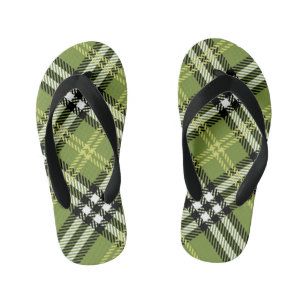 Green Irish Plaid Pattern Kid's Flip Flops