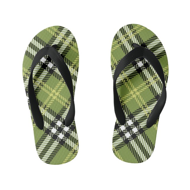 Green Irish Plaid Pattern Kid's Flip Flops (Footbed)
