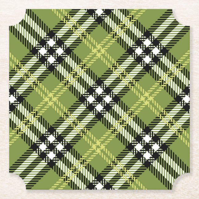 Green Irish Plaid Pattern Paper Coaster (Front)