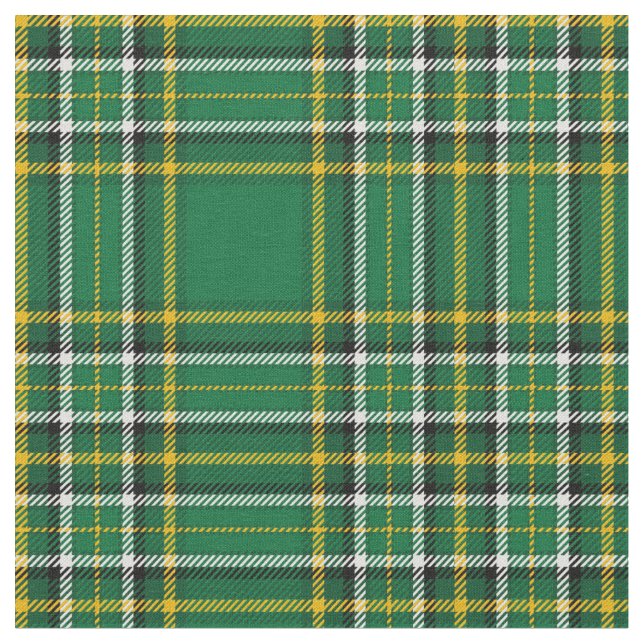 Green Irish plaid, with white/black stripe Fabric (Close Up)