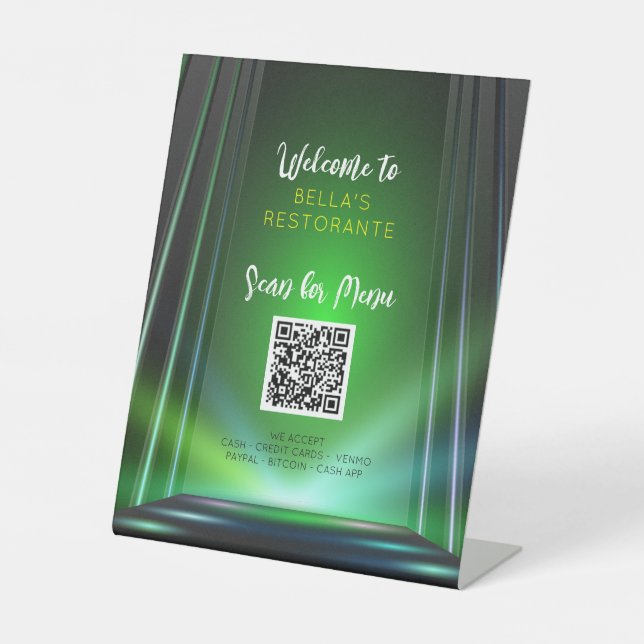 Green Irish Pub Menu Restaurant QR Code Table Sign (Front)