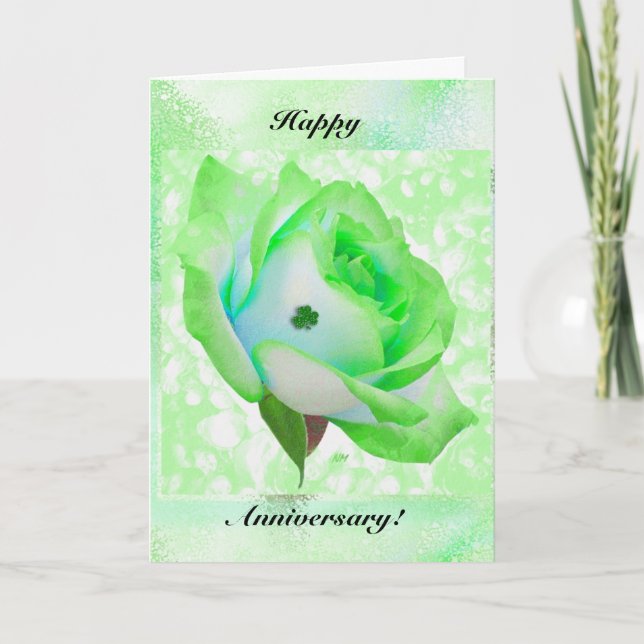 Green Irish rose and Anniversary 2 Card (Front)
