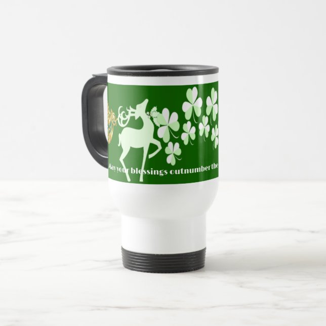 Green Irish Shamrock Blessings Saint Patricks Day  Travel Mug (Front Left)