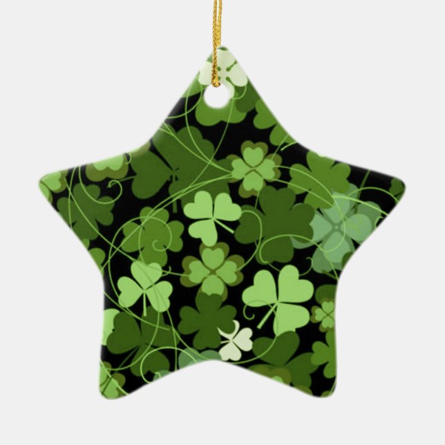 Green Irish Shamrock Ceramic Tree Decoration (Front)
