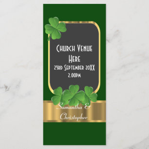 Green Irish shamrock clover wedding program Programme