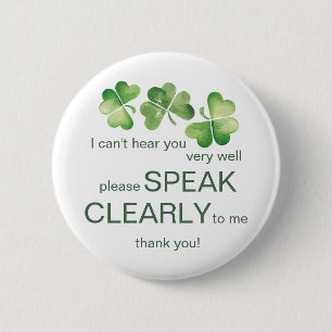 Green Irish shamrock hard of hearing deaf pin
